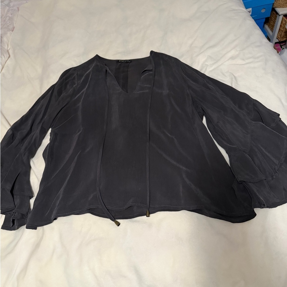 Maven West Black Women's Ruffled Sleeve Blouse XS